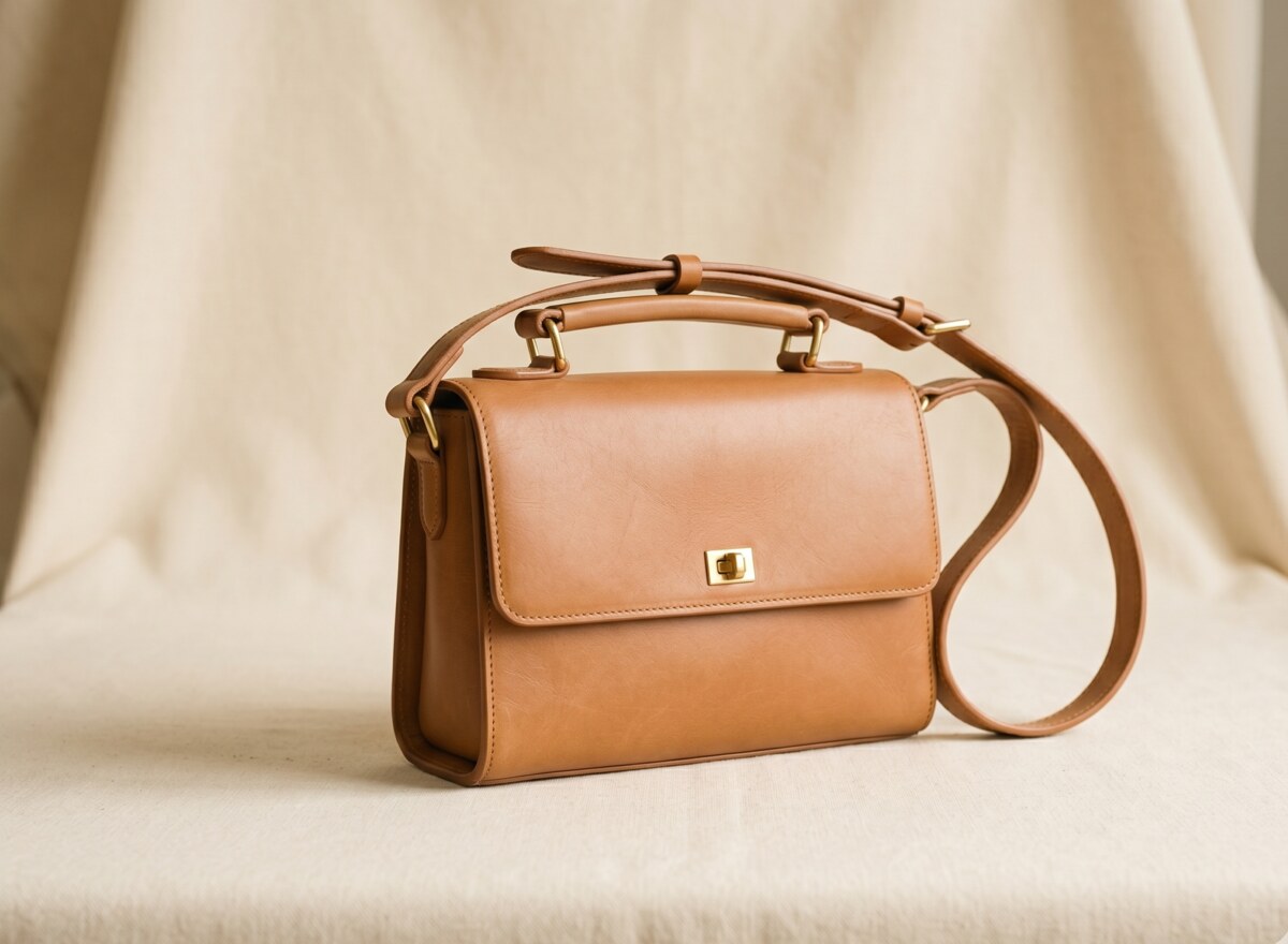 Cartera de cuero estructurada con herraje dorado — estilo it bag de los años 90